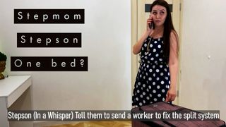 Stepmom and stepson share a bed in a hotel room