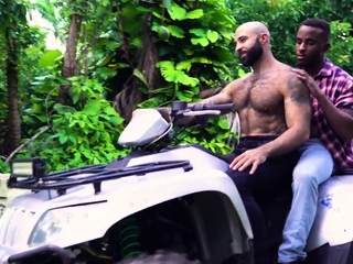IR tattooed hairy stud barebacked by BBC outdoor after BJ